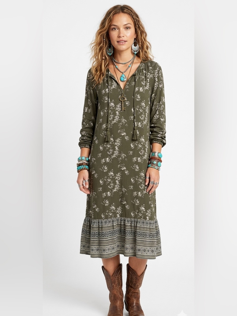 Bohemian Floral Long Sleeve Cottagecore Prairie Dress